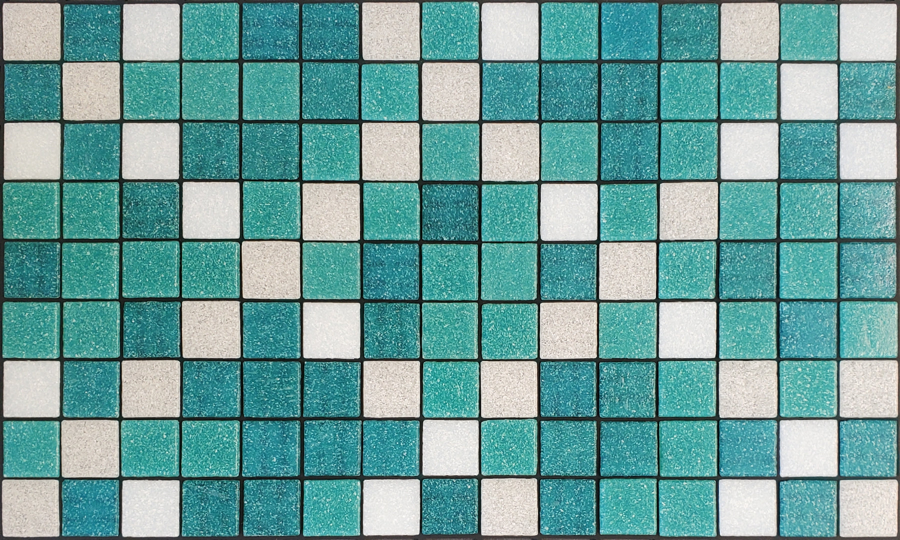 Souk AC - Moroccan-inspired glass mosaic waterline pool border tile - teal and white tiles in an "x" pattern.