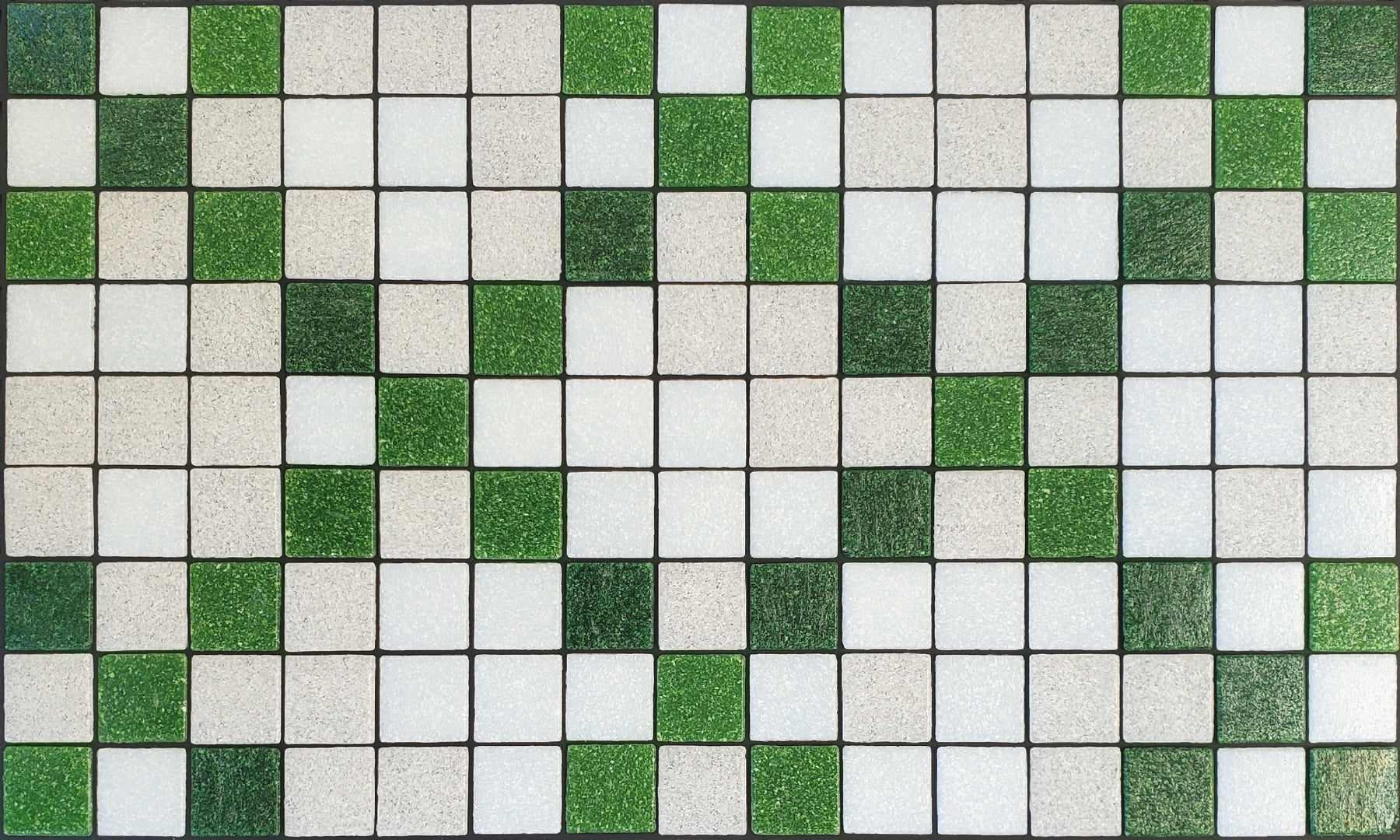 Souk P - Moroccan-inspired glass mosaic waterline pool border tile - green and white tiles in an "x" pattern.